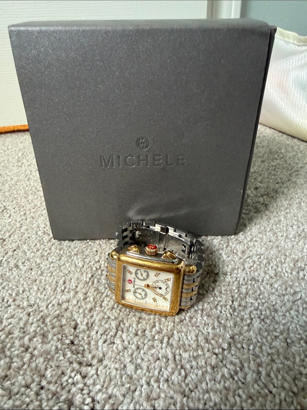 Michele Two-Tone Gold & Silver Square Mother-of-Pearl Dial Watch